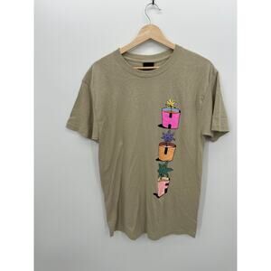 HUF Water Your Garden Sand T-Shirt Mens Sz M Sand Cream Khaki Casual Tee
